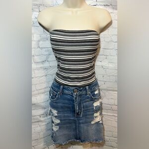 American Eagle Next Level Stretch Distressed Denim Mini Skirt Size 8